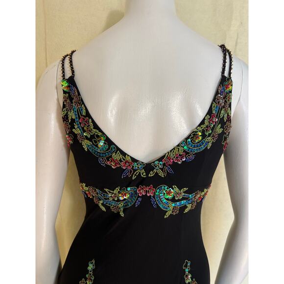 Sue Wong Y2K Sz 6 Black Beaded Drop Waist Fairy Core Whimsygoth Asymmetrical Hem - Picture 8 of 14